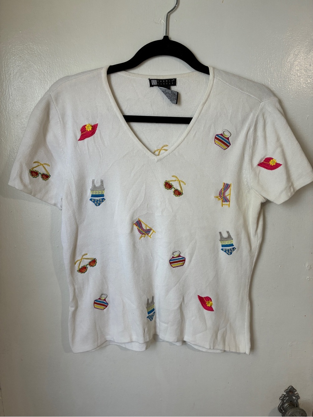 Summer Embroidered Short Sleeve Sweater Top Medium